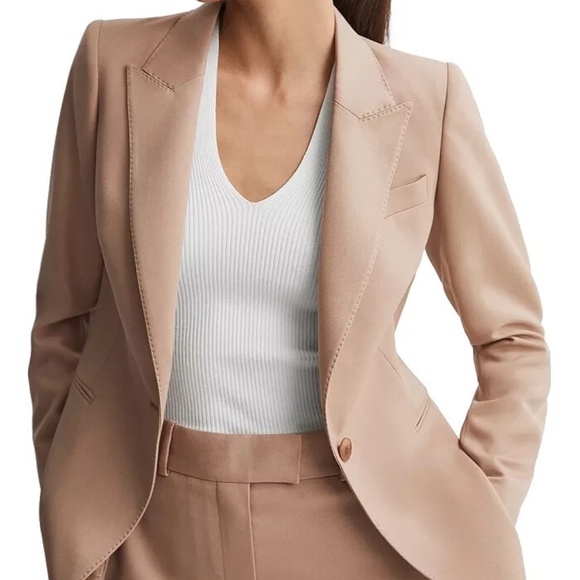 Unworn Reiss Marlie Single Breasted Wool Blend Blazer in Camel - Picture 2 of 12